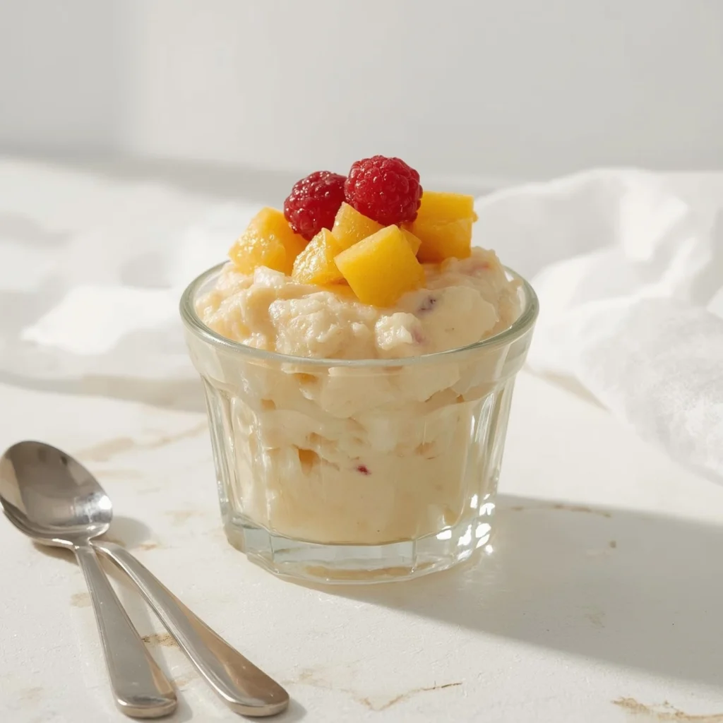 Pudín de chía con frutas frescas y frutos secos, servido en un vaso transparente

