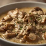 Crema de champiñones receta de la abuela en cuenco rústico con perejil