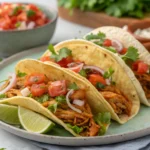 Tacos de lechuga con pollo con aguacate, tomate y salsa de yogur