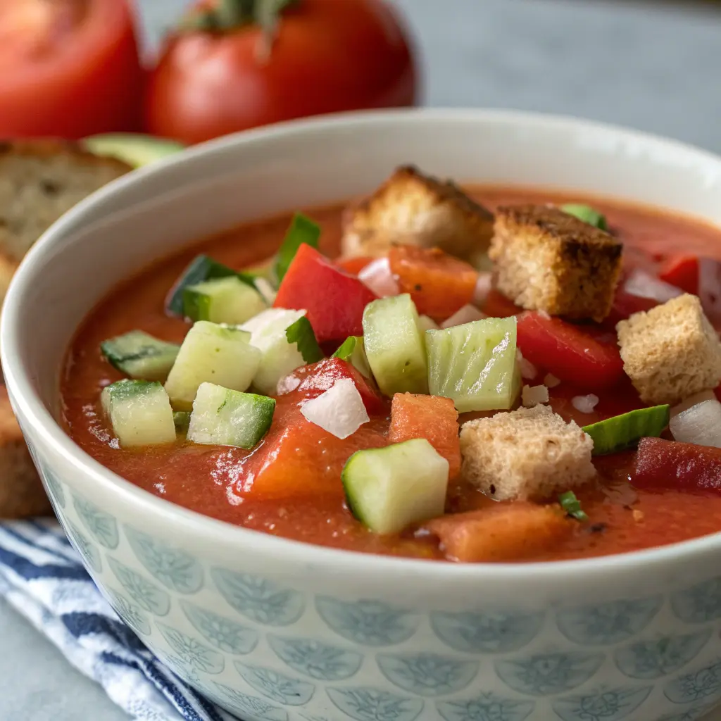 Gazpacho andaluz receta de la abuela en cuenco de barro con AOVE