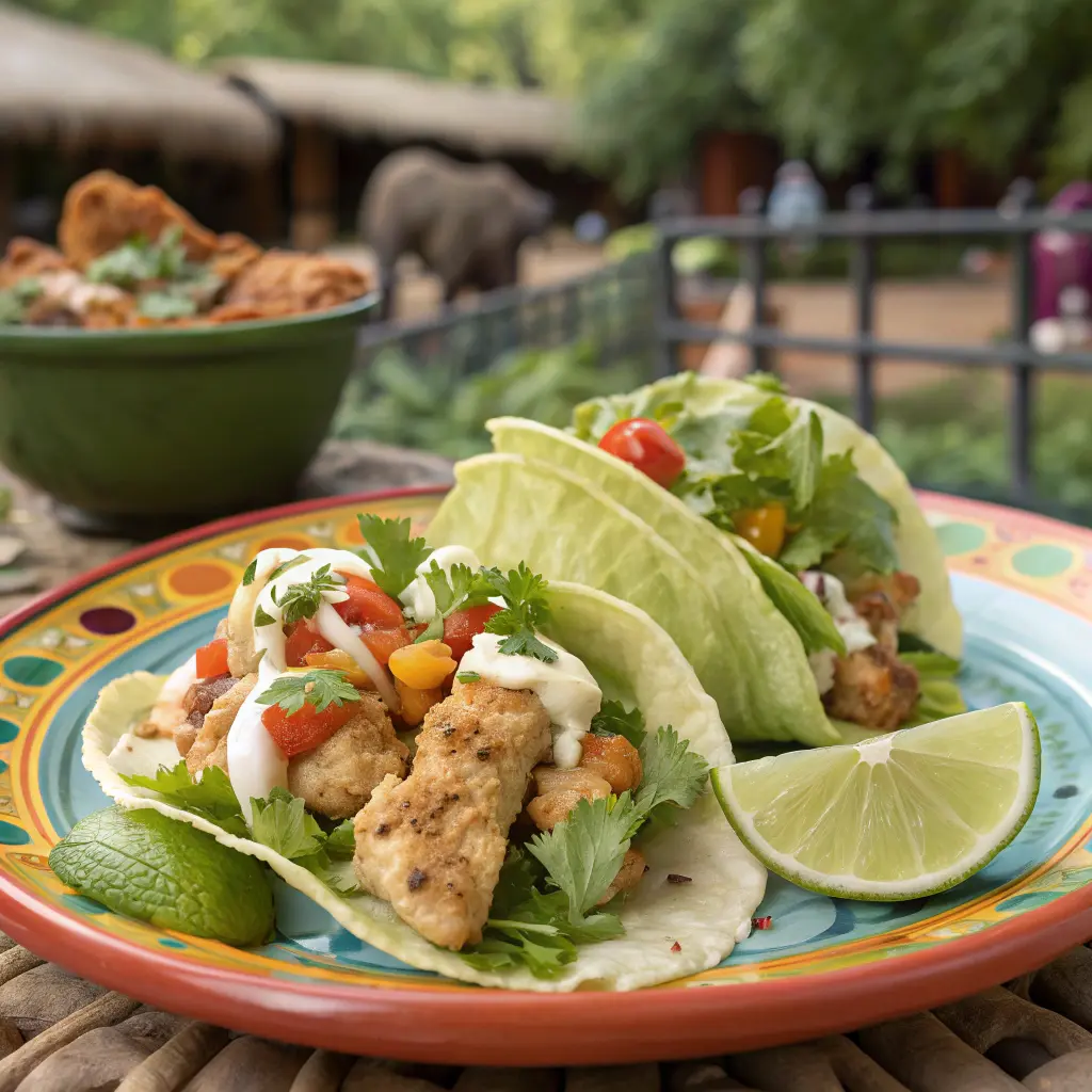 Tacos de lechuga con pollo con aguacate, tomate y salsa de yogur