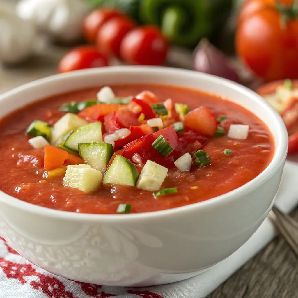 Gazpacho andaluz receta de la abuela en cuenco de barro con AOVE