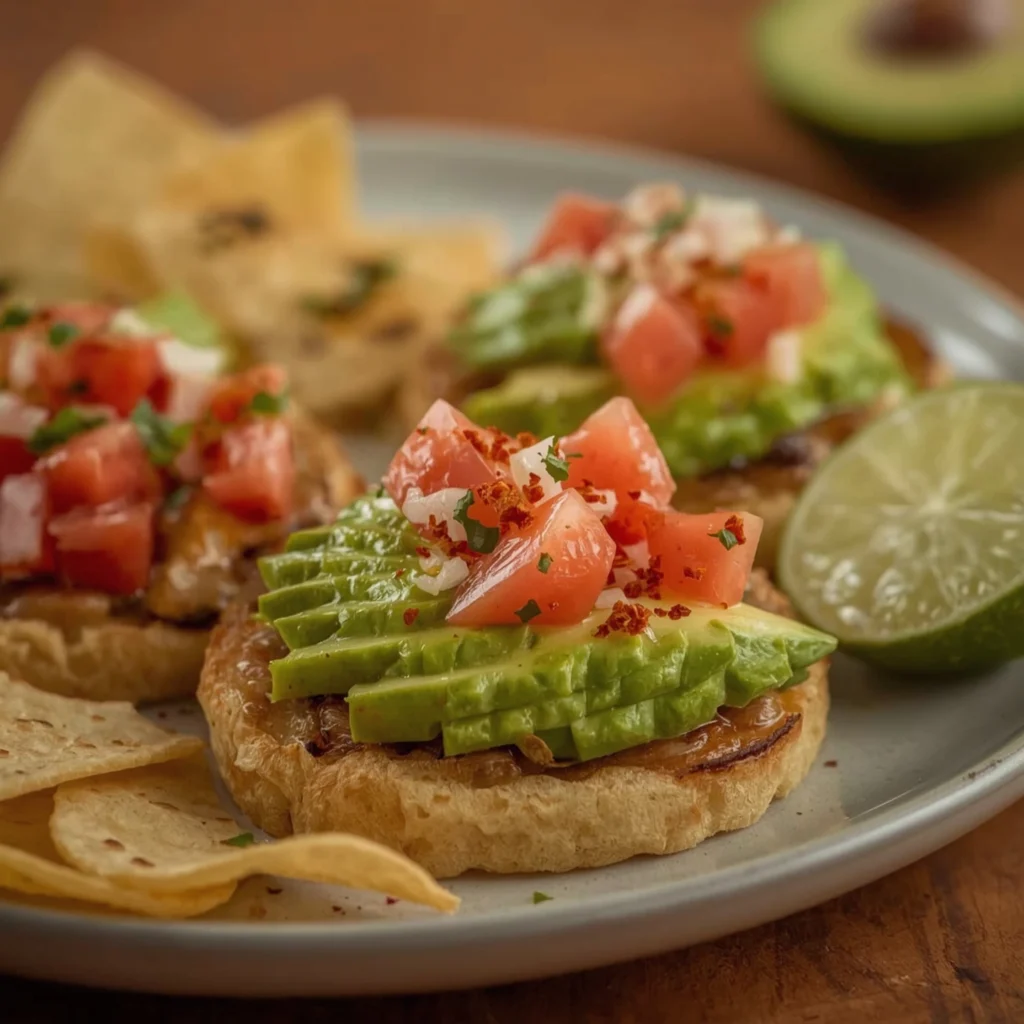 Tostada de aguacate con tomate cherry, huevo pochado y semillas sobre plato rústico